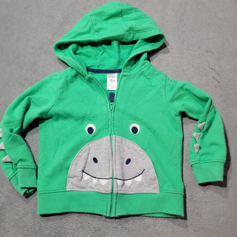 Carter's‎ Hoodie Unisex 18m Green Dinosaur Zip Up 3D Spikes Animal Theme Jacket